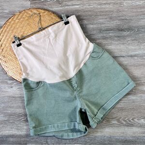 Liz lange maternity green denim‎ shorts midi
